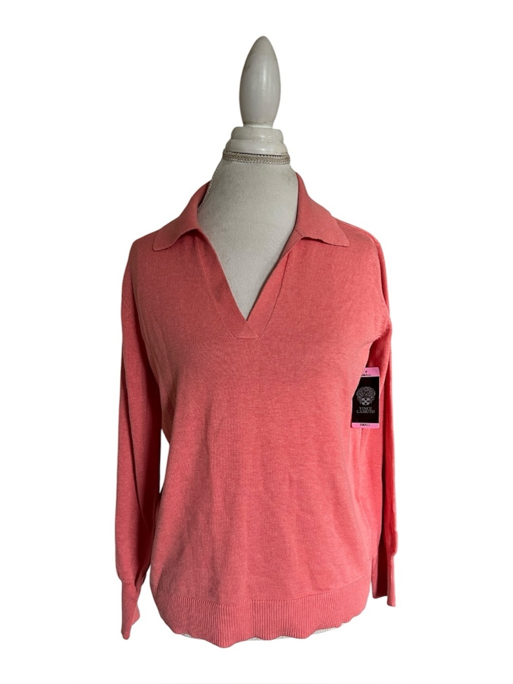 Vince Camuto Ocean Coral Preppy Coastal Polo Neck Sweater NWT Small